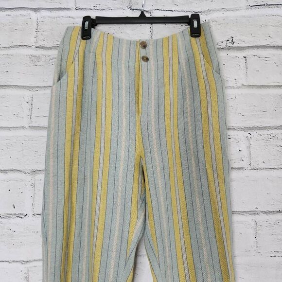 Soft Surroundings Women's Multicolor Stripe Linen Blend Crop Pants Wide Leg 10 - Picture 2 of 14